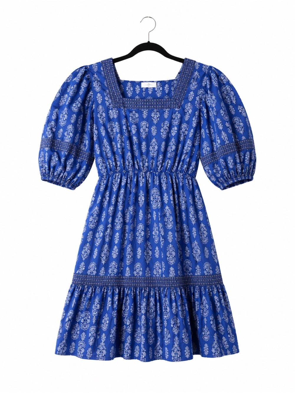 Blue Floral Square-Neck Puff Sleeve Dress